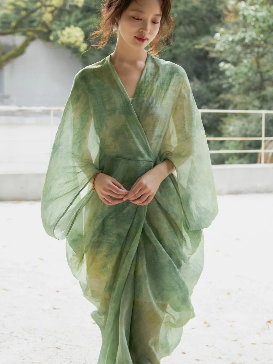 

Новое женское летнее платье в стиле шинуазри с китайским колоритом, приталенное, с эффектом окрашивания, из традиционного хлопкового смесового материала, модель Fairy Aosphere S