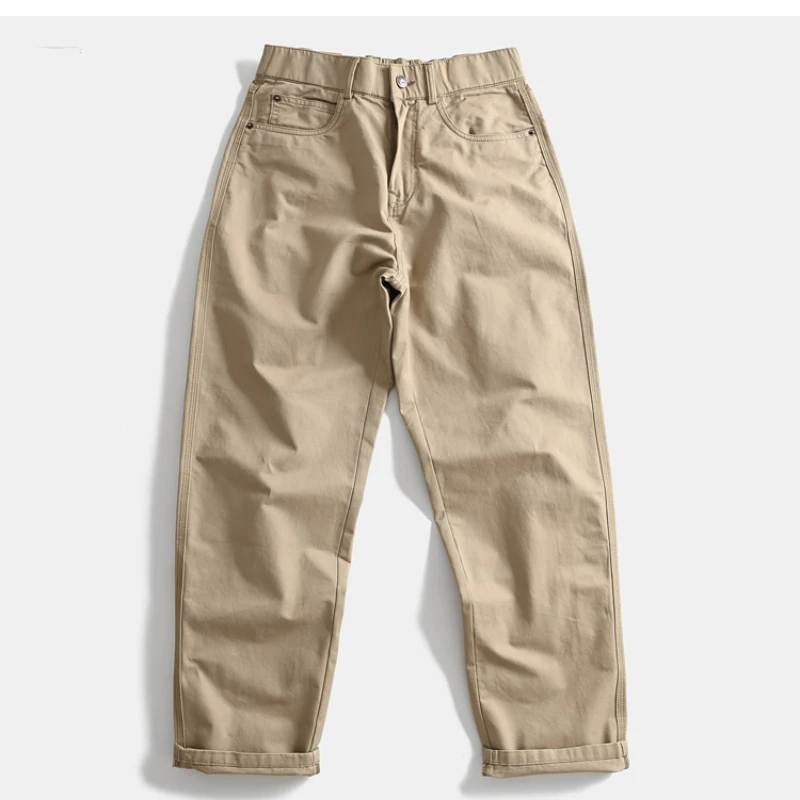 

Heavy cotton retro American loose straight leg overalls autumn men's outdoor casual pants elastic waist long pants