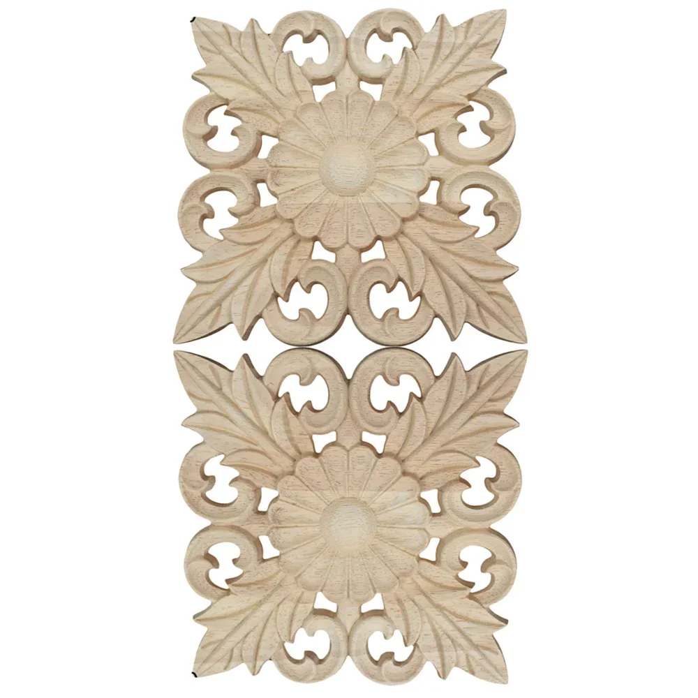 2PCS 15cm Vintage Unpainted Wood Carved Decal Corner Onlay Applique Frame for Home Furniture Wall Cabinet Door Decor Crafts