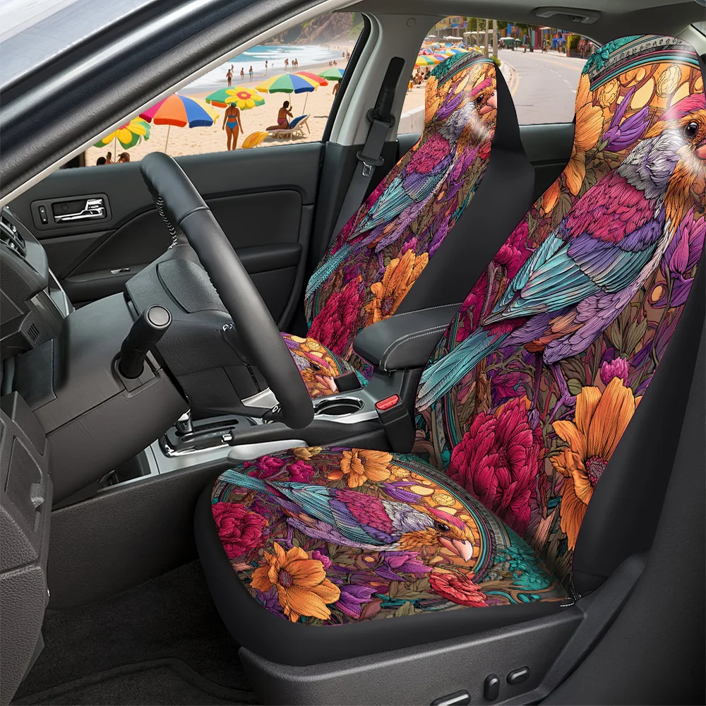 2-5 Seat Set Car Seat Covers Premium Beautiful Birds Flowers Print Fit For Truck SUV Off-road Car Perfect Halloween Christmas N