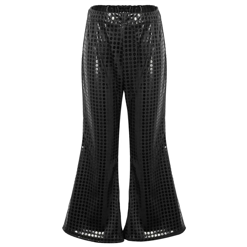 

Kids Girls Boys Polka Dot Sequined Bell Bottoms Fashion Solid Color Flash Elastic Waist Hip Hop Jazz Latin Dance Pants