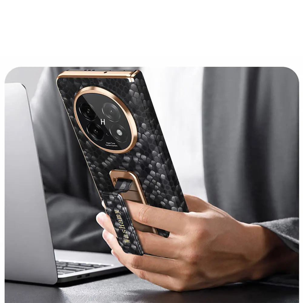 Funda con soporte de patrón de pitón de cuero de vaca Natural de primera calidad para OPPO Find N5, cubierta protectora trasera con bisagra