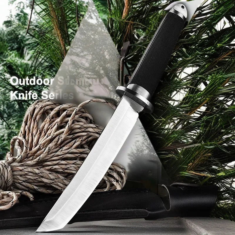 Camping Outdoor Straight Knife Wilderness Survival Knife Fixed Blade Knife High Quality Sheath ABS Handle Blade Knives