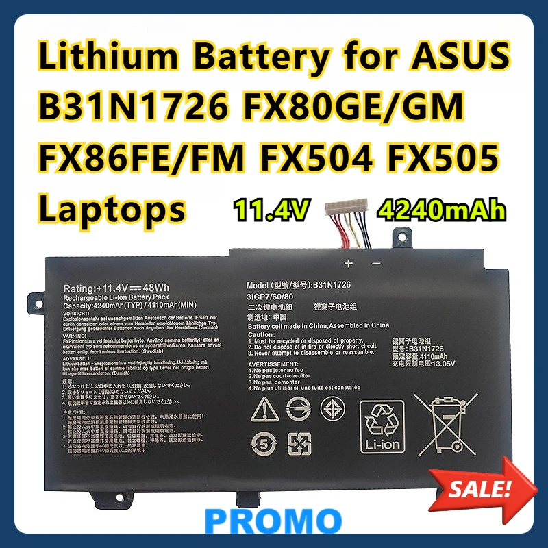

Lithium Battery for ASUS B31N1726 FX80GE/GM FX86FE/FM FX504 FX505 Laptops