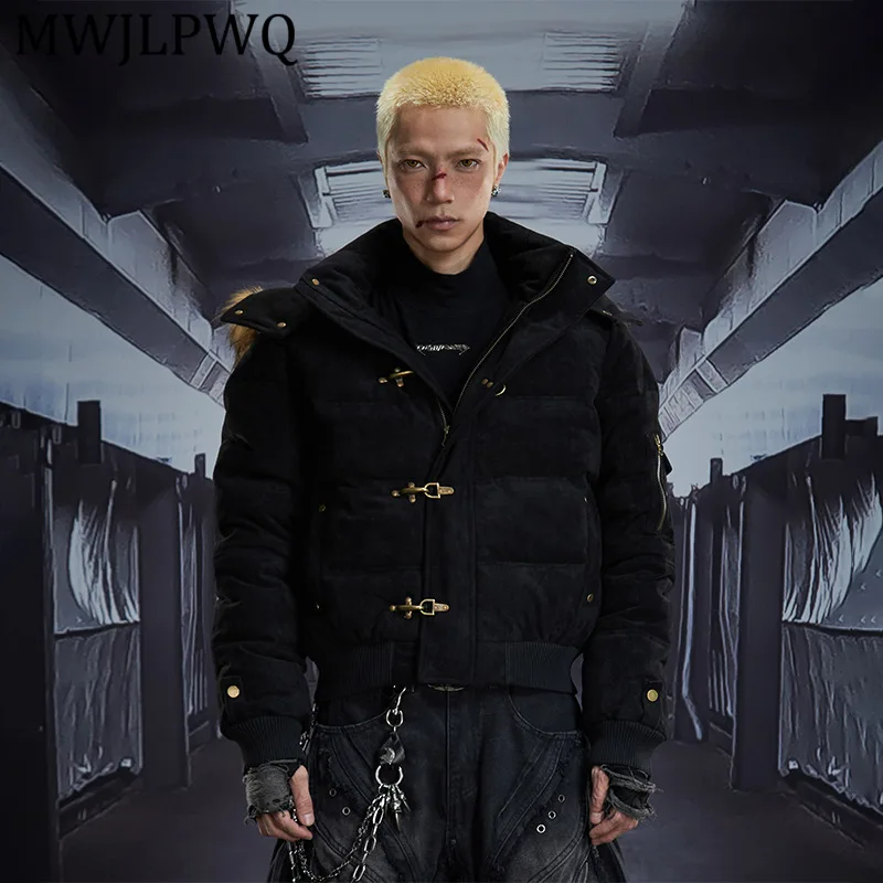 

MWJLPWQ Мужская стильная высококачественная мужская куртка со съемным капюшоном в стиле ретро с меховым воротником-стойкой, короткая замшевая повседневная хлопковая куртка 12975