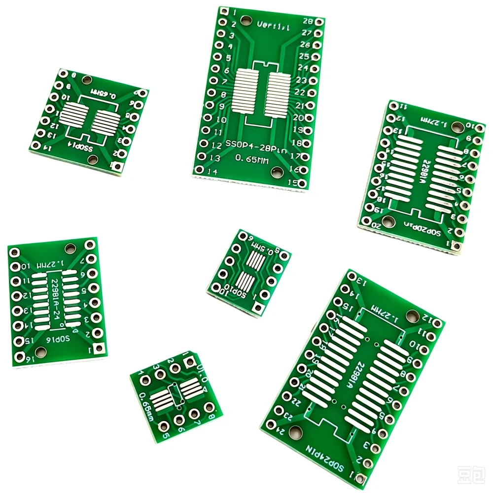 35pcs=7value*5pcs SOP Patch Adapter Board SOP8 10 14 16 20 24 28 TQFP QFN IC Test Board PCB Board