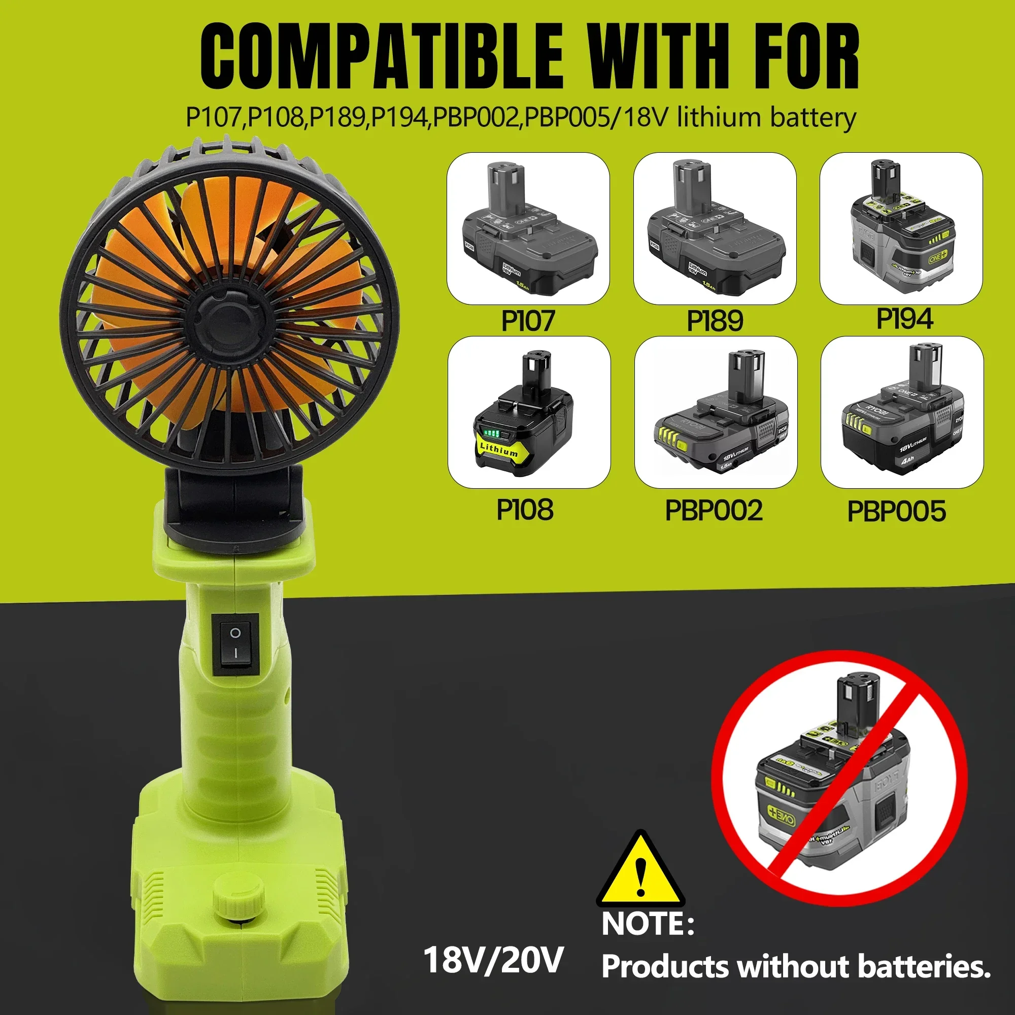 

P108 Power Tool Part Foldable Electric Fan USB Type-C Power Bank Infinite Speed Regulating Desk Fan for Ryobi 18V Li-ion Battery