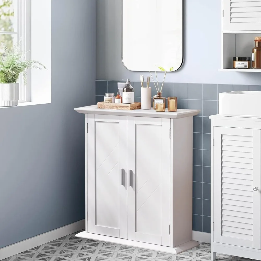 

Bathroom Floor Cabinet, Freestanding Storage with Double Doors and 2-Tier Adjustable Shelves, 21.1" L x 8.78" W x 24.02" H, Whi