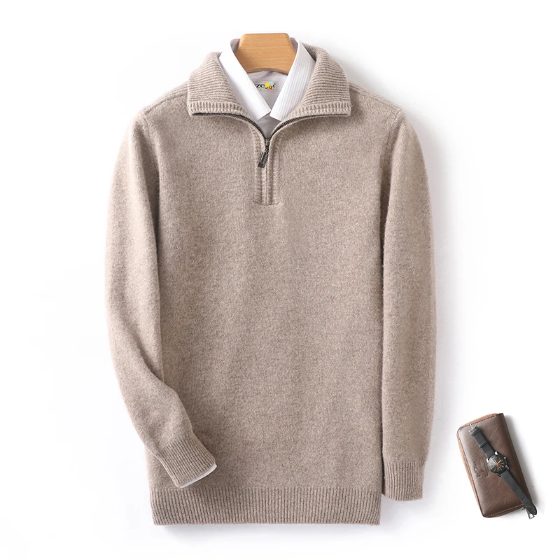 5 colors  Pullover men's lapel wool sweater casual business knitted men's long sleeved 100% pure wool sweater hot selling