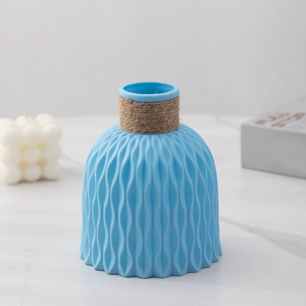 Jarrones de plástico para decoración del hogar, jarrón de flores de mimbre de imitación, decoraciones modernas de boda europea, cesta irrompible