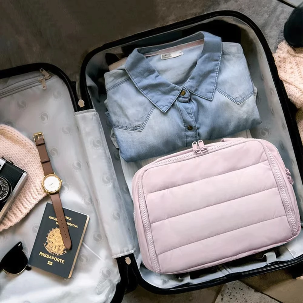 

Косметичка с множеством карманов, двустороннее открытие, удобная ручка, дорожная сумка для туалетных принадлежностей, легкий доступ, отдельные отсеки для сухих и влажных вещей