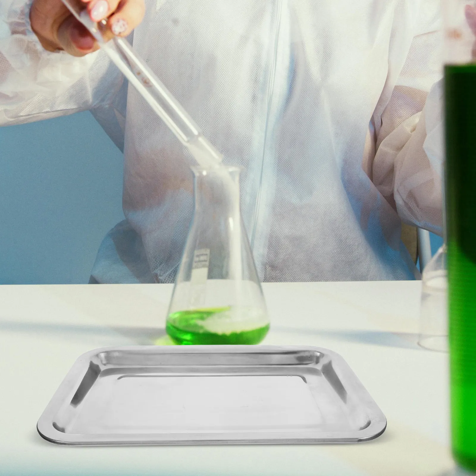 Laboratory Stainless Steel Tray Deep-Edged Chemical Reagent Tray Versatile Experimental Equipment Multi-Purpose Lab Display