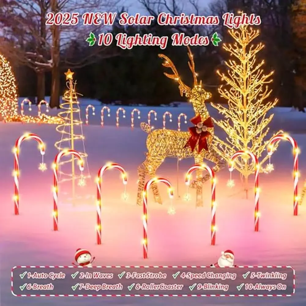 Outdoor Christmas Decorations 24Pack Solar Candy Cane Lights 10 Modes Solar & USB Charging Bright LED Sparkle Stars Waterproof