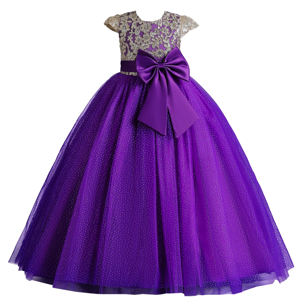 Girls\' princess dress, girls\' long wedding dress, fluffy bow, princess dress, holiday party, piano performance costume