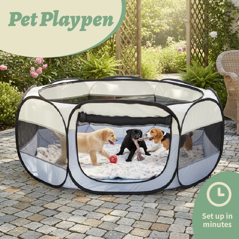 

Foldable Portable Small Animal Playpen with Cover Indoor/Outdoor Enclosure for Chicks Puppies Kittens & Other Small Pets