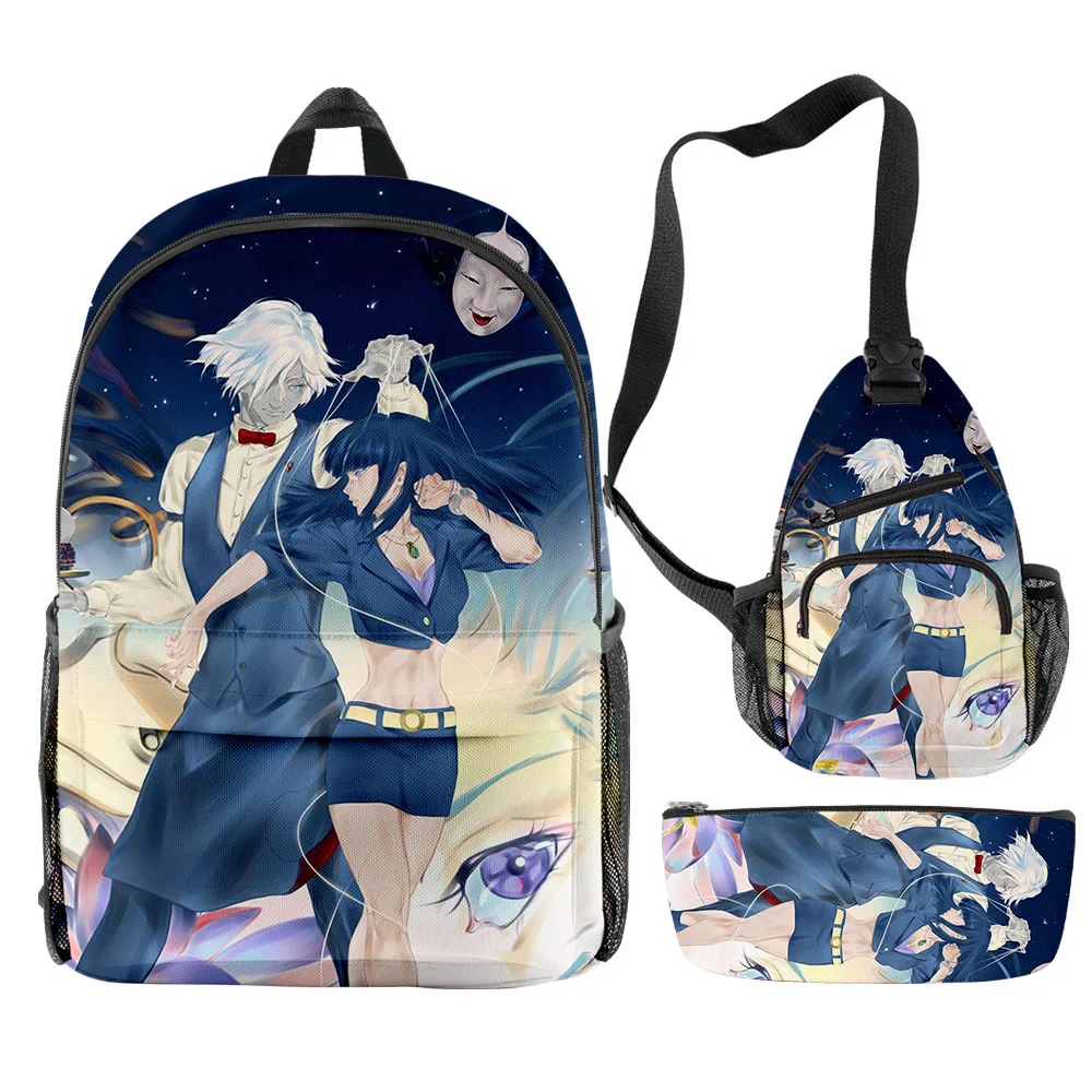 

Harajuku Popular Funny Death Parade 3D Print 3pcs/Set pupil School Bags Travel Laptop Backpack Chest Bag Pencil Case