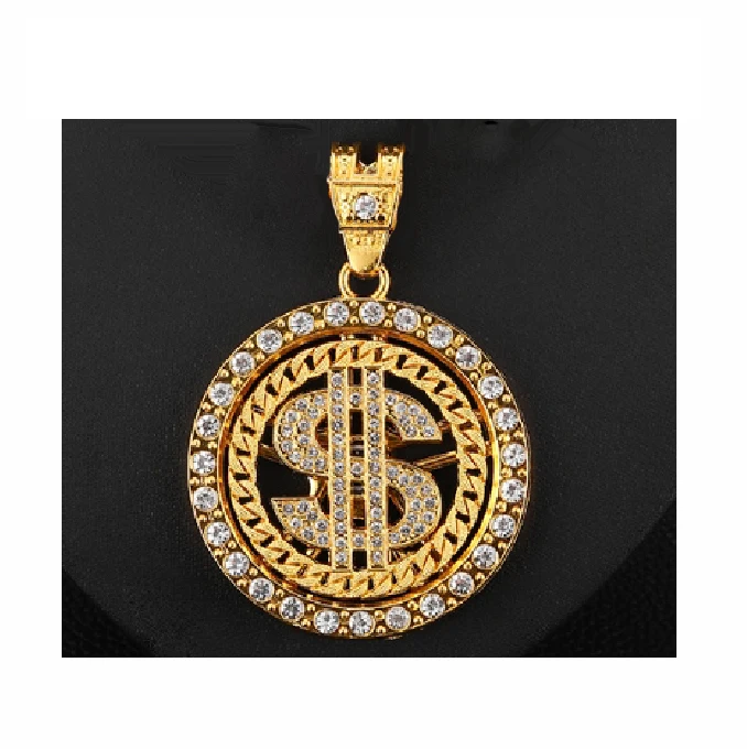 New European and American Hip Hop Men's Rotatable Coin Pattern Zinc Alloy Necklace with Personalized Dollar Style Pendant