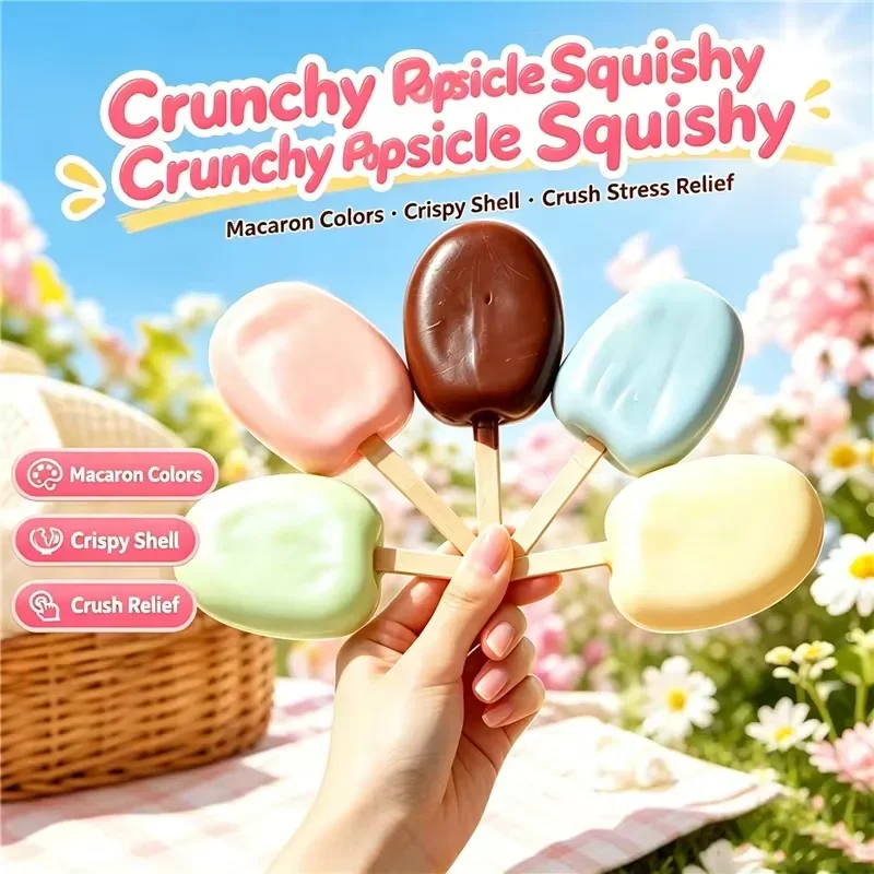 Chocolate Covered Ice Cream Squishy Crunchy Clay Filled ASMR Stress Relief Fidget Squeeze Toy for Adult Sensory Relief Gift