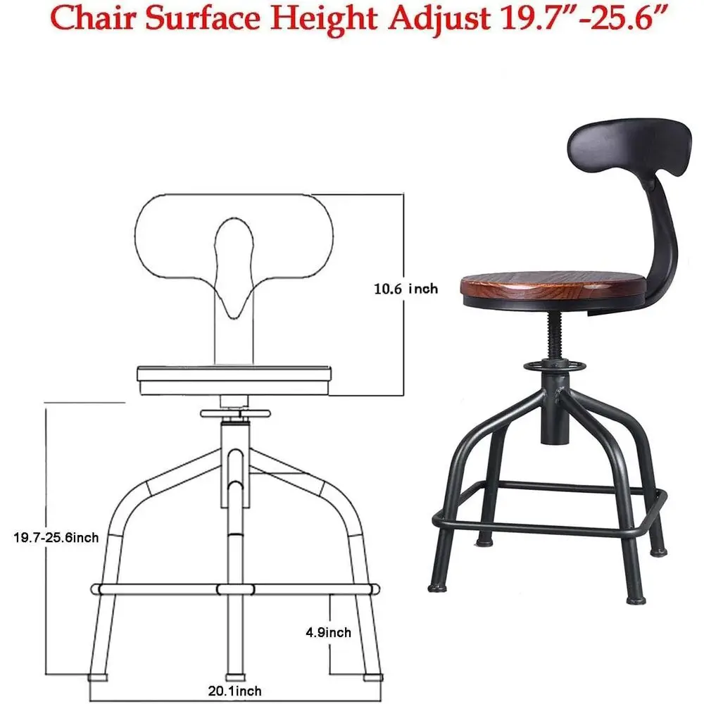 Промышленный винтажный барный стол с регулируемой высотой и железной спинкой, черный (1 стол + 2 стула)