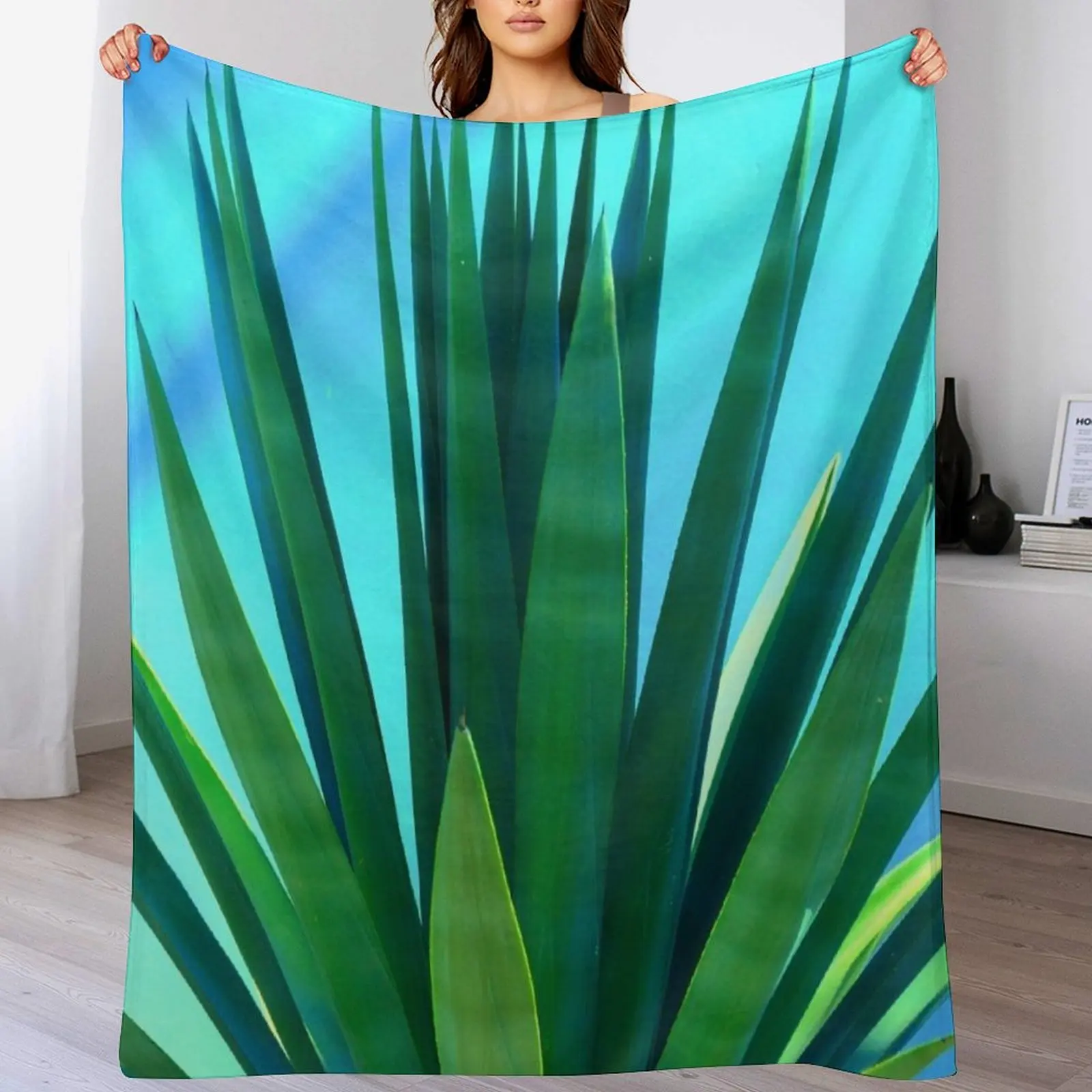 

Exotic Succulent Leaves Illuminated By Fantasy Blue Moonlight Throw Blanket warm for winter Beach Vintage Blankets