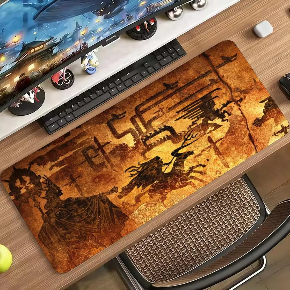 Ancient Cave Painting Warriors on Horseback Sepia Fresco Gaming Mouse Pad XXL Non-Slip Rubber Base Stitched Edge Bright