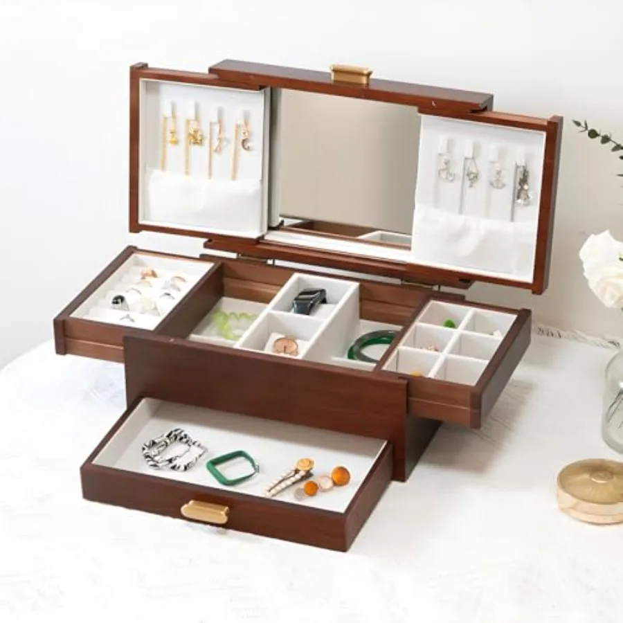 

Шкатулка для драгоценностей из цельного дерева Шкатулка для драгоценностей Ювелирные изделия Кольцо Ожерелье Часы Серьги и другие многофункциональные органайзеры для хранения Девушка Жена Мать
