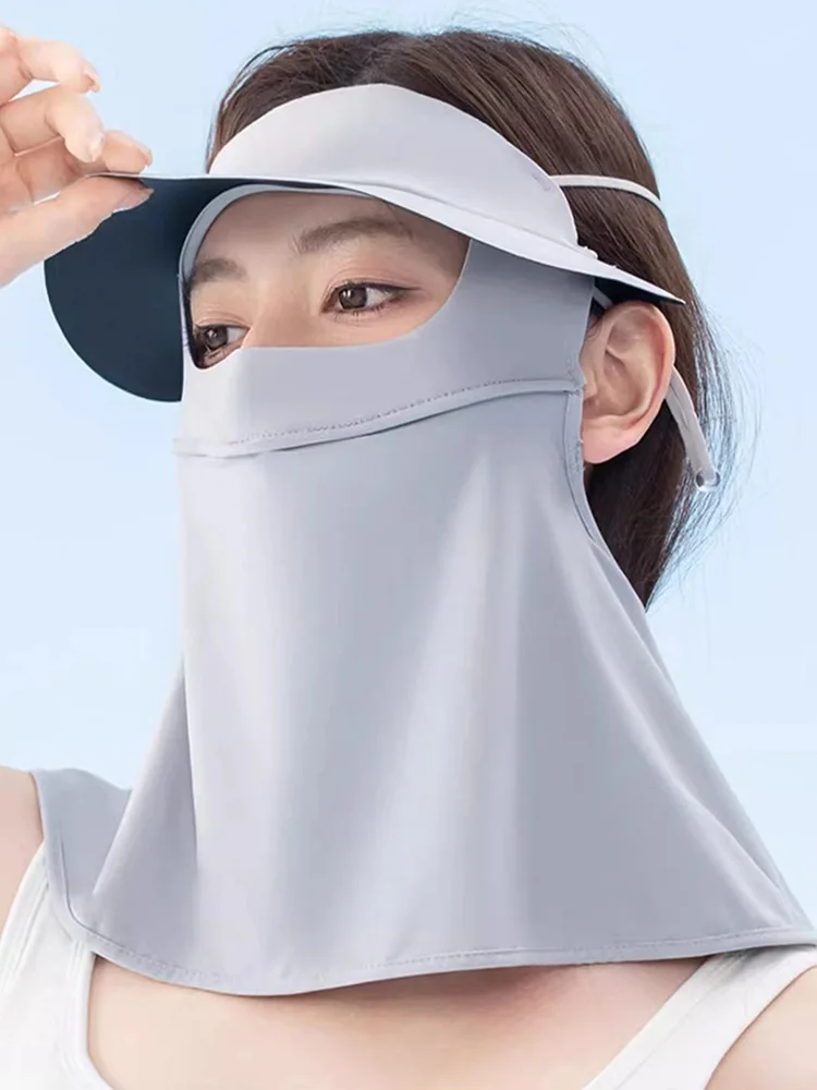 Summer UPF50+ Outdoor Sunscreen Facekini Women Long Mask Hat Anti-Ultraviolet Breathable Cover Face Nylon