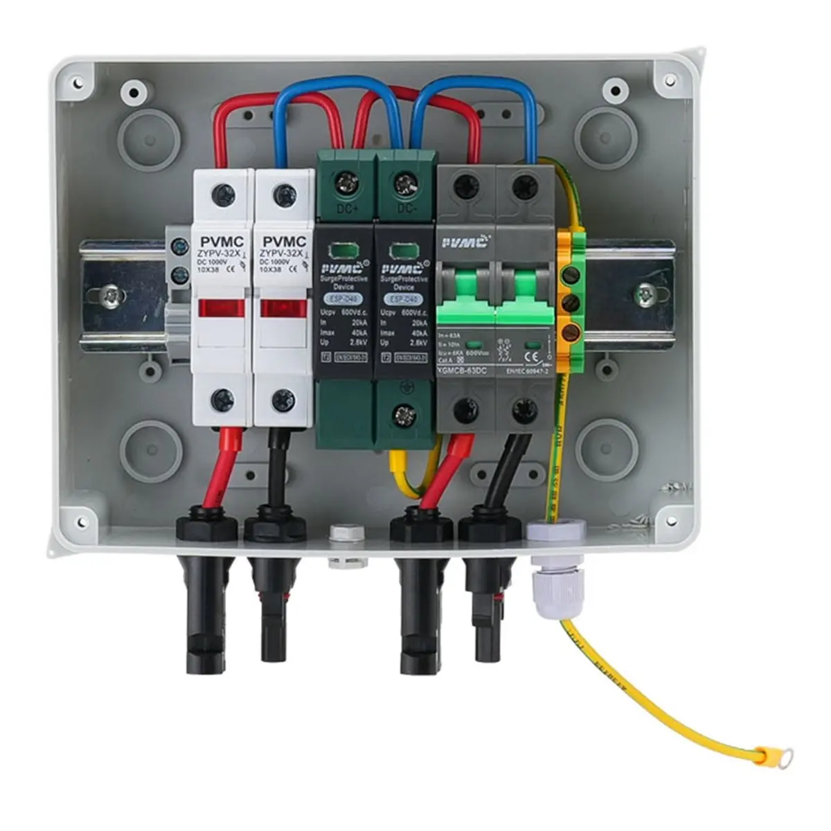 1 in 1 Out DC 600V Solar Photovoltaic PV Combiner Box with Protection 32A Fuse MCB SPD Waterproof IP65