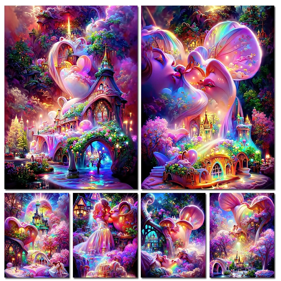 Fantastic Pink Castle Scenery Diamond Painting 2023 New 5D DIY Full Drill Mosaic Cross Stitch Romantic Landscape Handmade H381