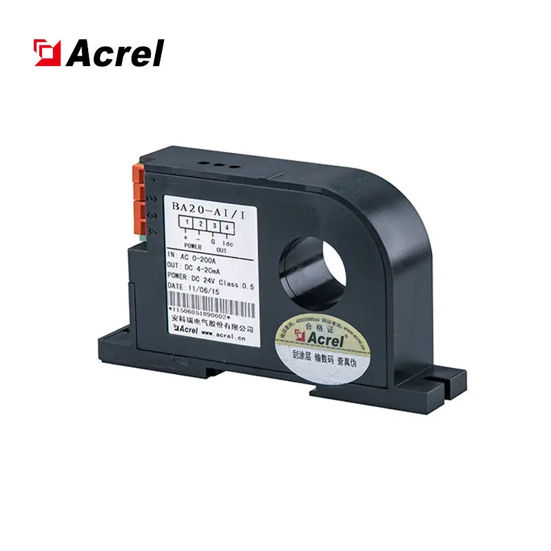 AC Current Sensor BA20-AI/V Input AC 0-200A Output DC 1-5V Diameter 20mm CT Class 0.5 Electrical Transmitter
