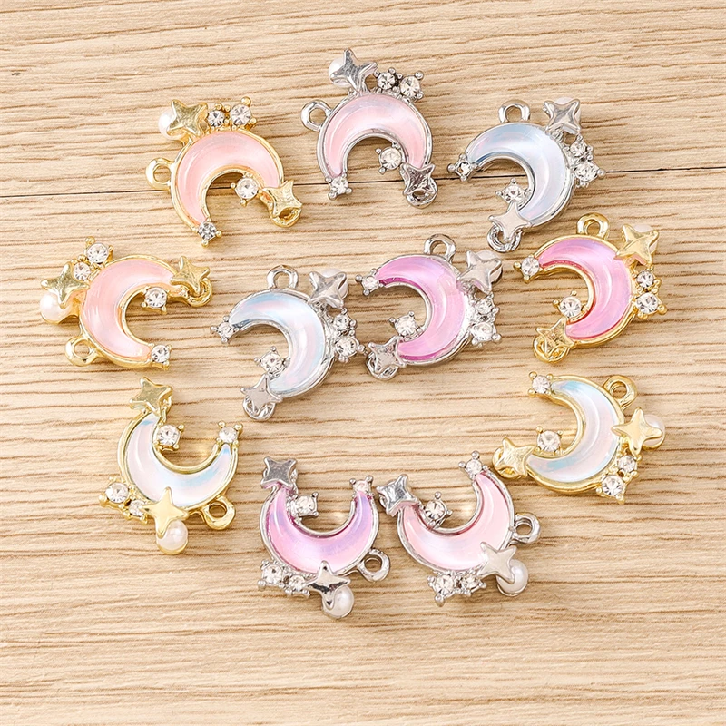 

5pcs 17x18mm Mix Elegant Crystal Moon Star Charms Pendants for Jewelry Making Necklaces Earrings Bracelets DIY Craft Accessories