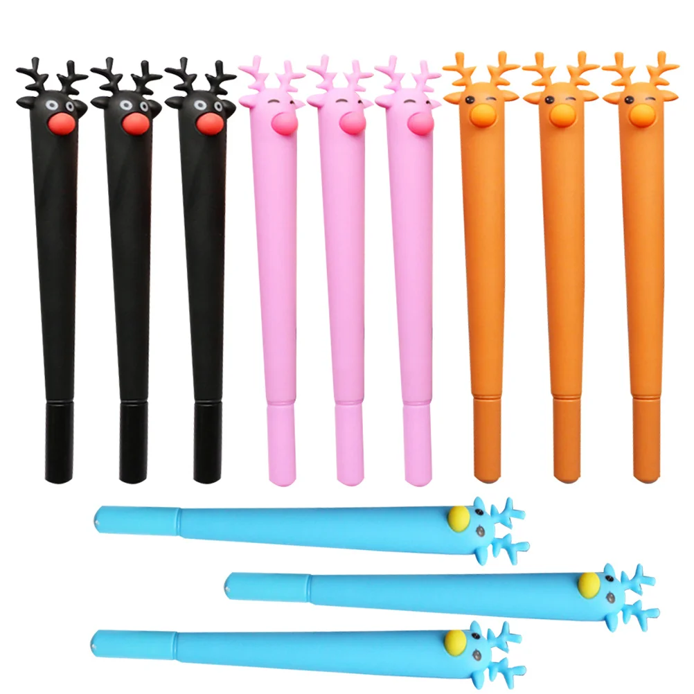 

12Pcs Creative Deer Ballpoint Pens Blue Black Brown Non-Skid Smooth Writing Student Office School Mini Stationery Gift
