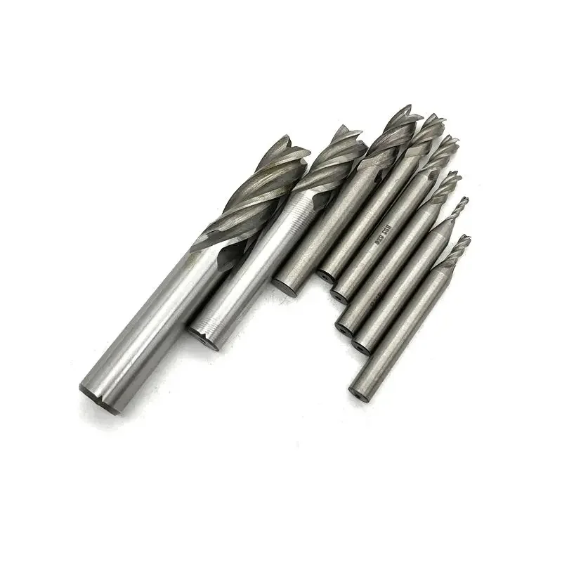 Krachtige 8 ชิ้นเหล็กความเร็วสูง End Mill 2 3 4 5 6 8 10 12 มิลลิเมตรตรง Shank 4 ขลุ่ยคาร์ไบด์ CNC Milling Cutter