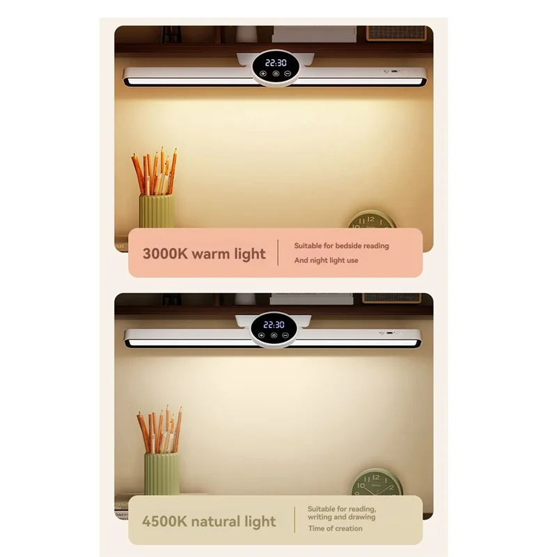WORTHOWN-Schreibtischlampe zum Aufhängen, magnetische Uhr, Tischlampe, LED, USB wiederaufladbar, stufenloses Dimmen, Schrank, Schrank, Kleiderschrank, Nachtlicht