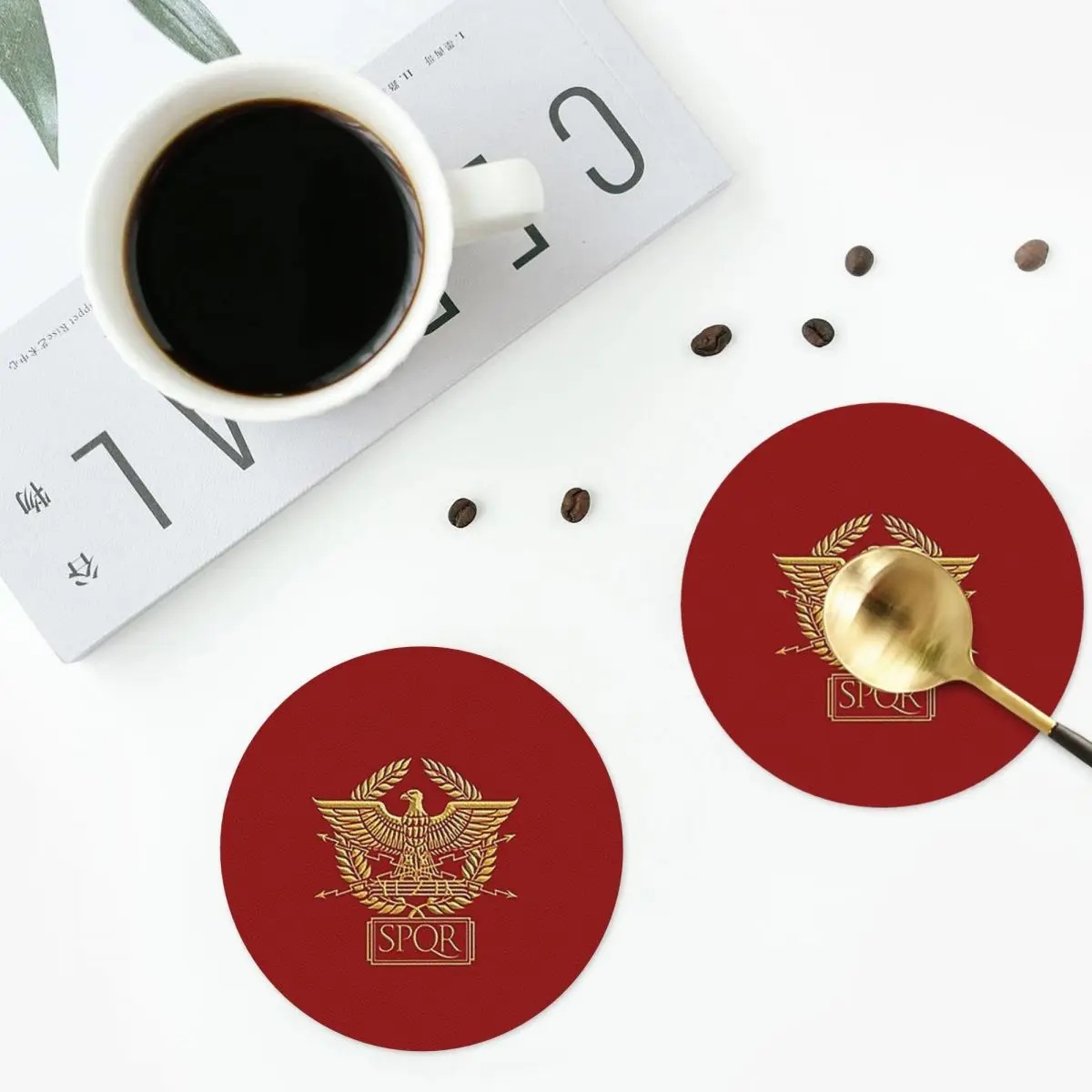 SPQR- Roman Empire Standard Eagle Emblem Coasters Kitchen Placemats Insulation Cup Coffee Mats For Decor Tableware Pads Set of 4