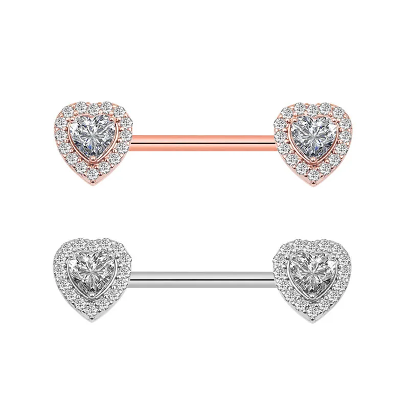 

30pcs Nipple Ring Bar Heart Straight Barbell 14G CZ Gem Crystal Fashion Body Piercing Jewelry