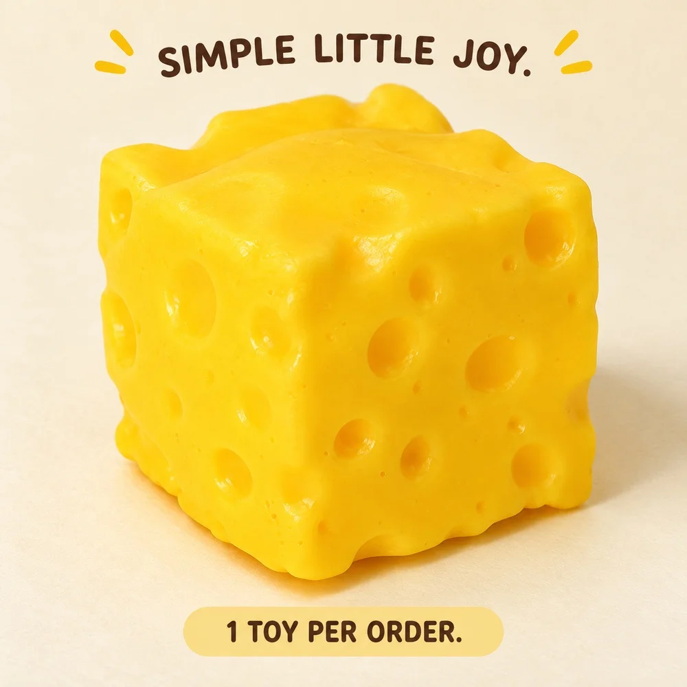 Mini Cheese Squishy Squeeze Toy Yellow TPR Cube Shape with Textured Holes Small Desk Fidget Gift for Adults Teens Single Piece