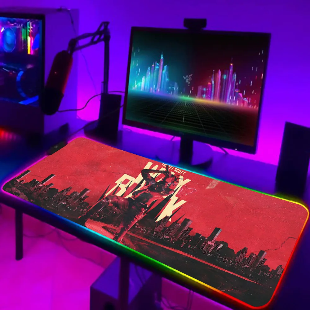 Rapper T-Travis S-Scott  RGB Pc Gamer Keyboard Mouse Pad Mousepad LED Glowing Mouse Mats Rubber Gaming Computer Mausepad