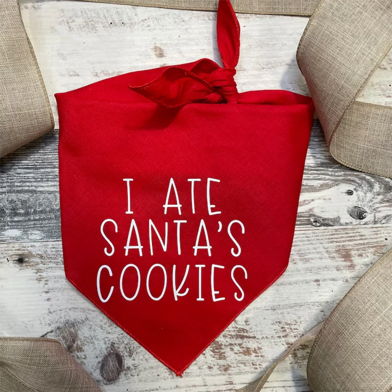 I Ate Santa’s Cookies Pet dog cat puppy boy girl Xmas red Bandana Merry Christmas eve Holiday decoration gift present Photo prop