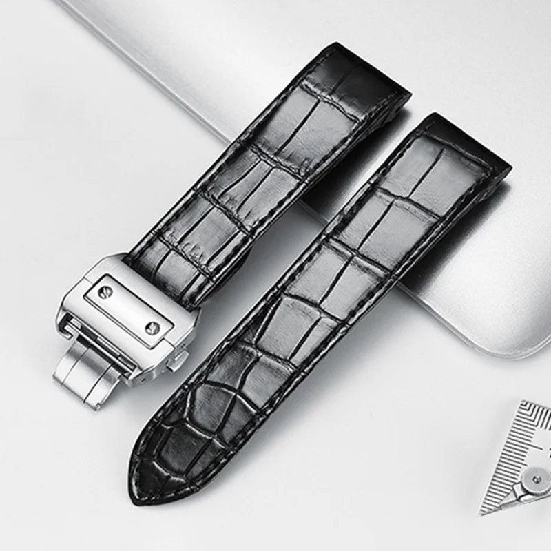 

20mm 23mm Waterproof leather watch strap suitable for cartier Santos strap Santos 100 men's and women's folding buckle strap