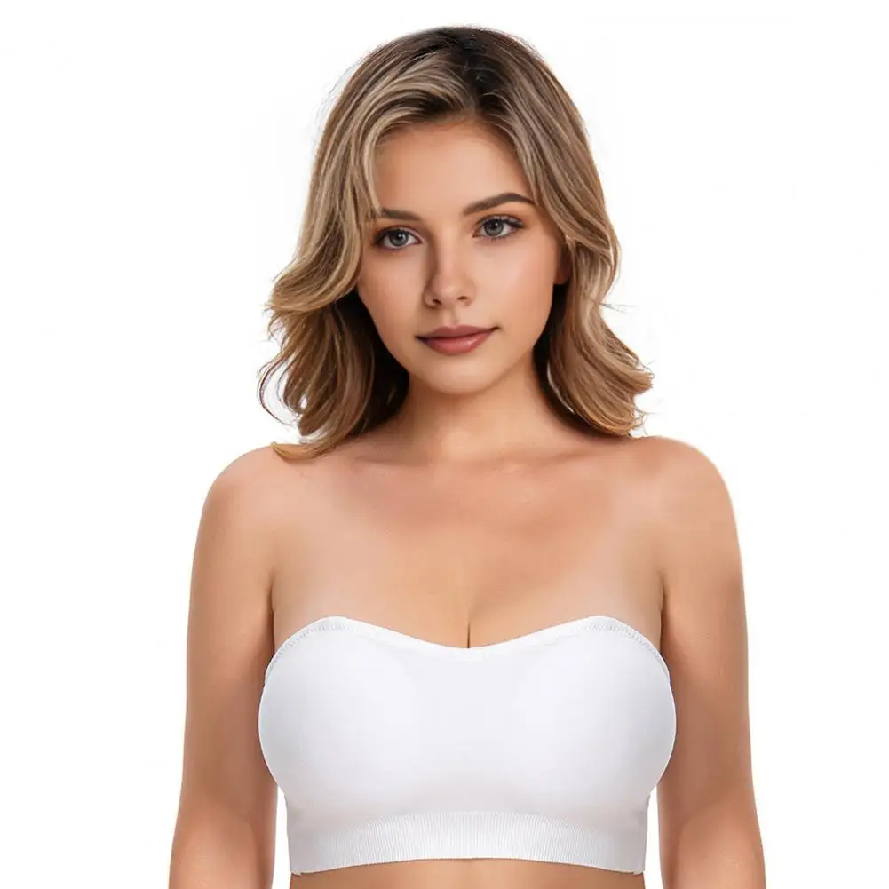 

Women Bra Silicone Push Up Bandeau Bra For Women Anti-slip Tube Top With Wireless Design Solid Color Elastic For Anti-exposure