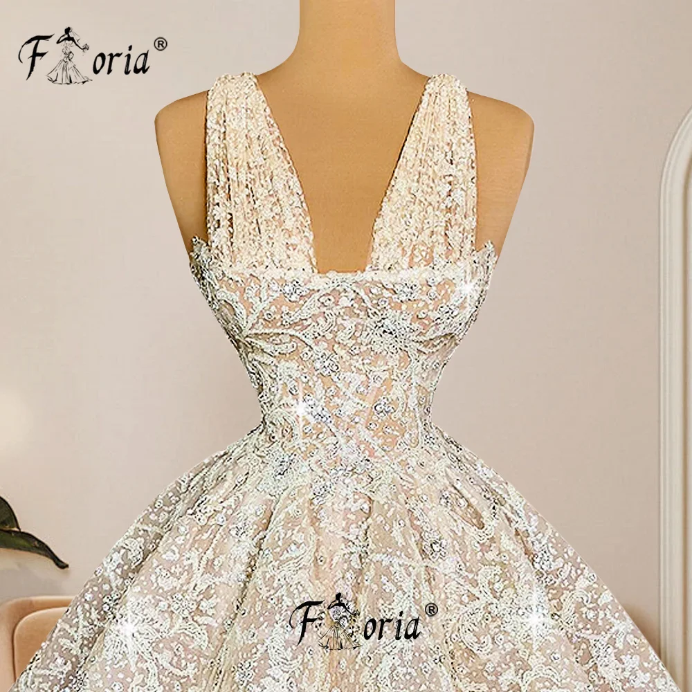 Ivory Short Cocktail Dress Crystal Lace 3D Appliques A Line Prom Dresses Sexy V Neck Mini Homecoming Graduation Party Gowns