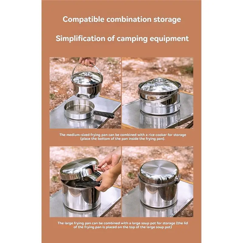 LNHF Camping Three-Layer Steel Frying Pan With Detachable Handle