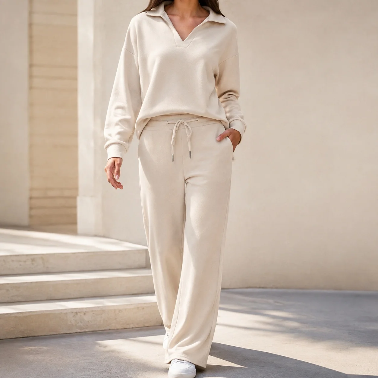 Casual Long Sleeve Sets with Full Length Long Pants Pocket Regular Sleeve Commute Style Elegant Commute Autumn Set Women