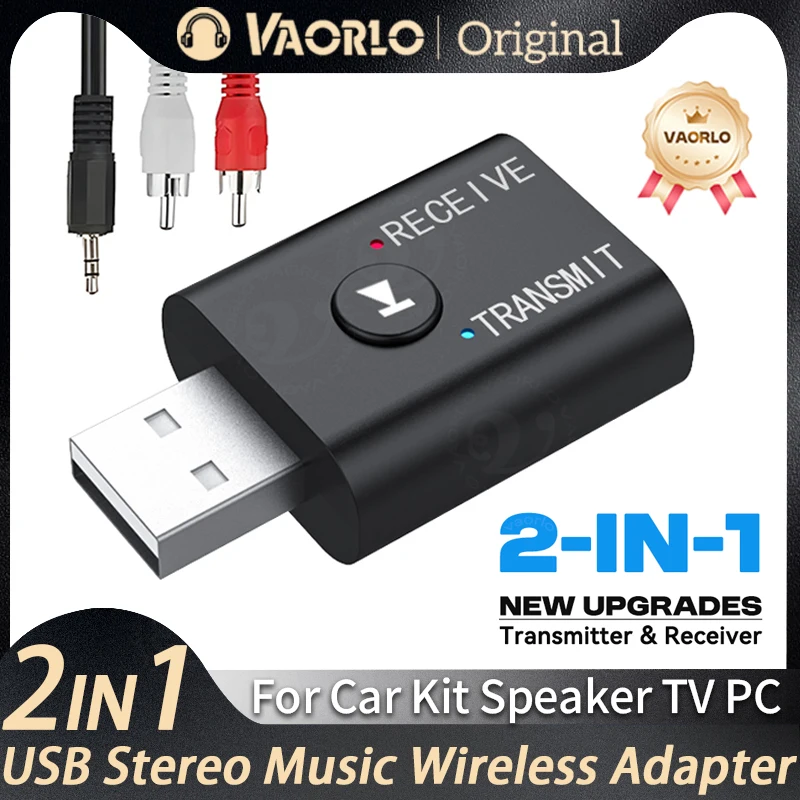 2 in 1 Bluetooth 5.0 Audio Receiver Transmitter 3.5mm AUX USB Stereo Music Wireless Adapter With Mic For Car Kit Speaker PC TV