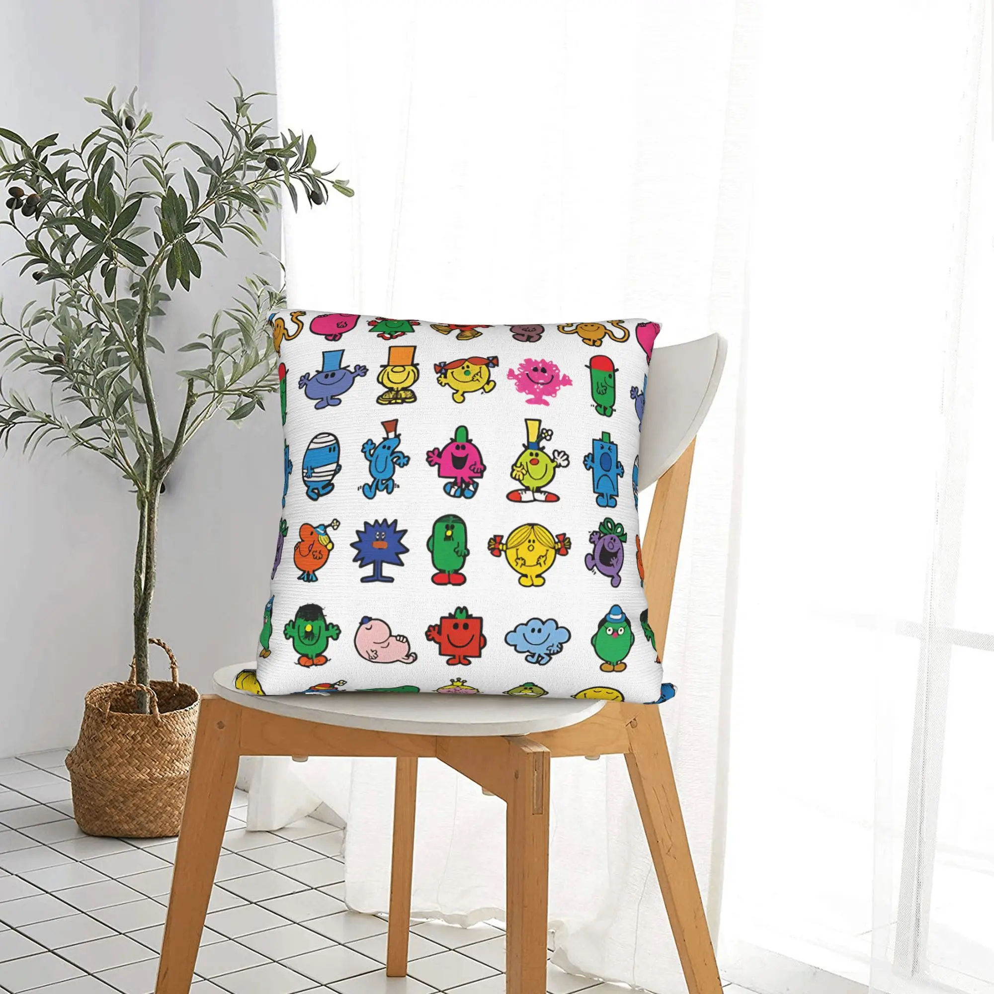Mr Men Little Miss Square Pillow Cases  Cushion Cover Novelty Zipper Decorative Pillowcase for Car 40x40cm
