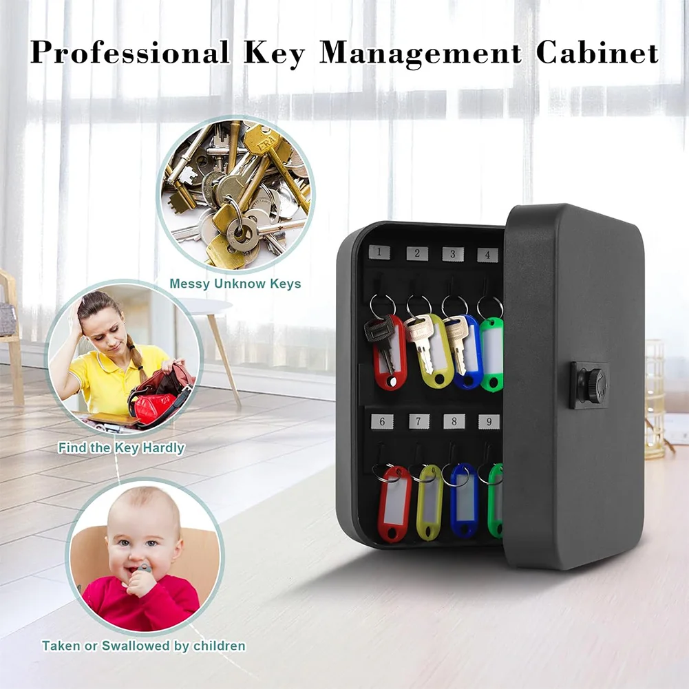 Combination Key Cabinet 20 Key Hooks Locking Key Box with Code Security Lock Wall Mount Key Storage Box Home Safe Deposit Box