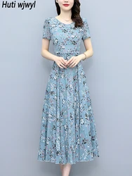 Elegant Women Bodycon Party Dress 2024 Korean Short Sleeve Luxury Chic Prom Vestidos Summer Floral Chiffon Boho Beach Long Dress