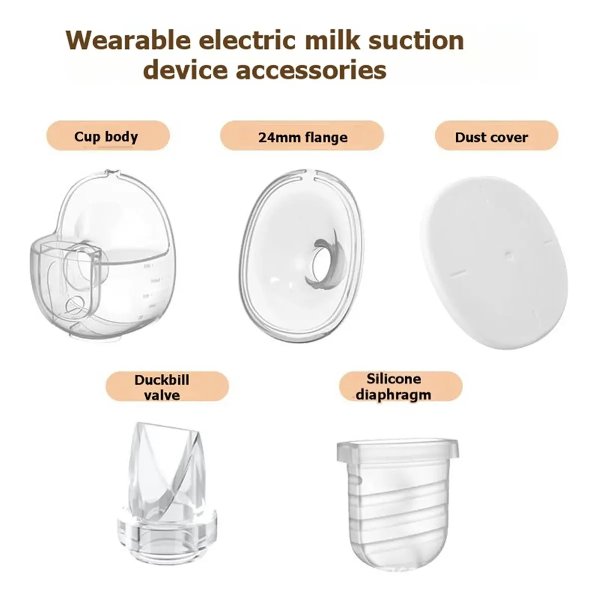 [CNIM] Wearable Breast Pump Parts for S32 Pump, Milk Collector Cup, Flange Duckbill Valve, Silicone Diaphragm 24mm