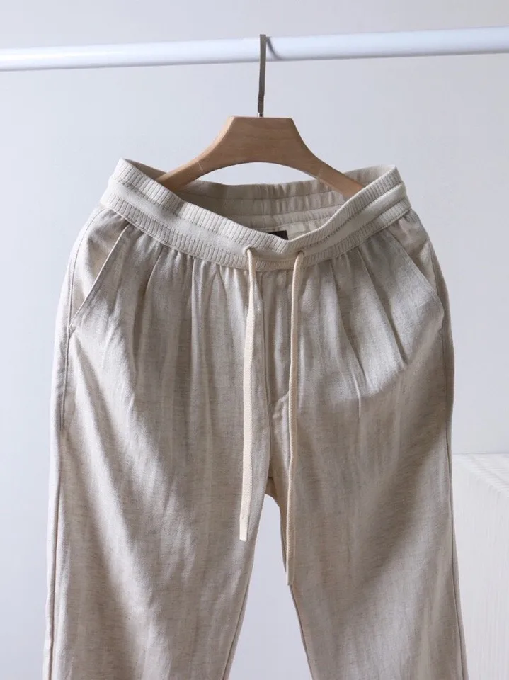 

LP Italian 25ss linen elastic waist straight casual pants
